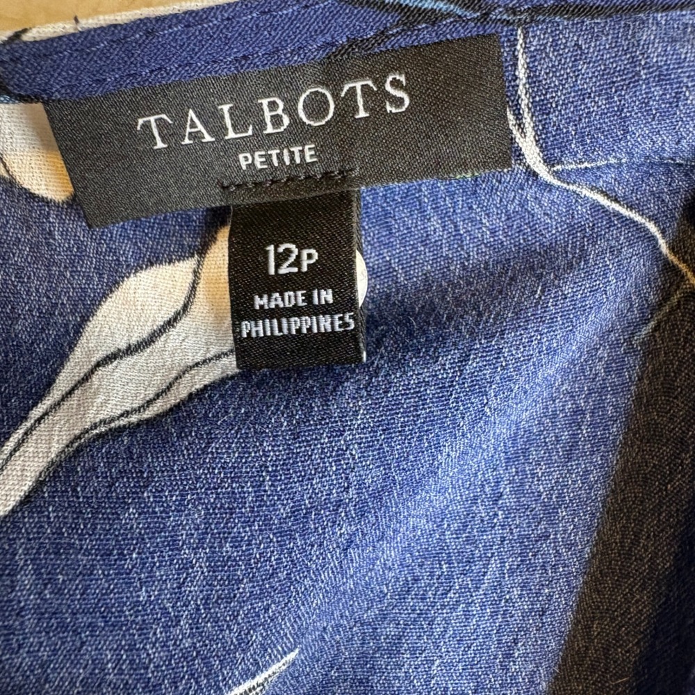 Talbots Petite Womens Floral Midi Dress‎ Size 12P Navy Blue Button Front Easter - Picture 6 of 7